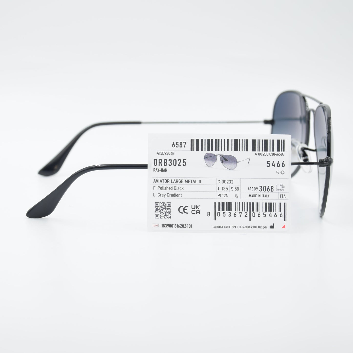 SOLAIRE :RAY-BAN RB3025 AVIATOR LARGE METAL C00232