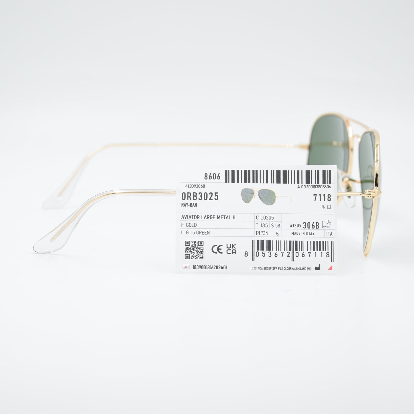 SOLAIRE :RAY-BAN RB3025 AVIATOR LARGE METAL CL0205