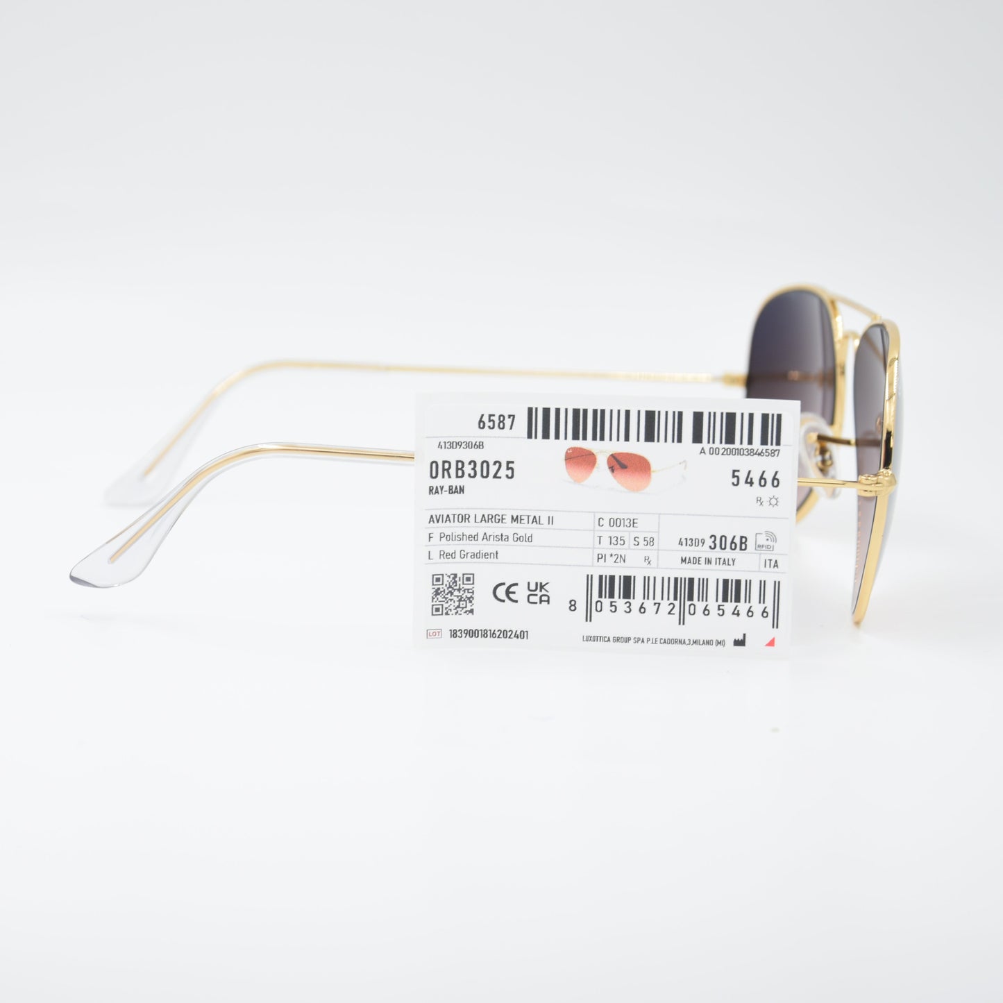 SOLAIRE :RAY-BAN RB3025 AVIATOR LARGE METAL C0013E