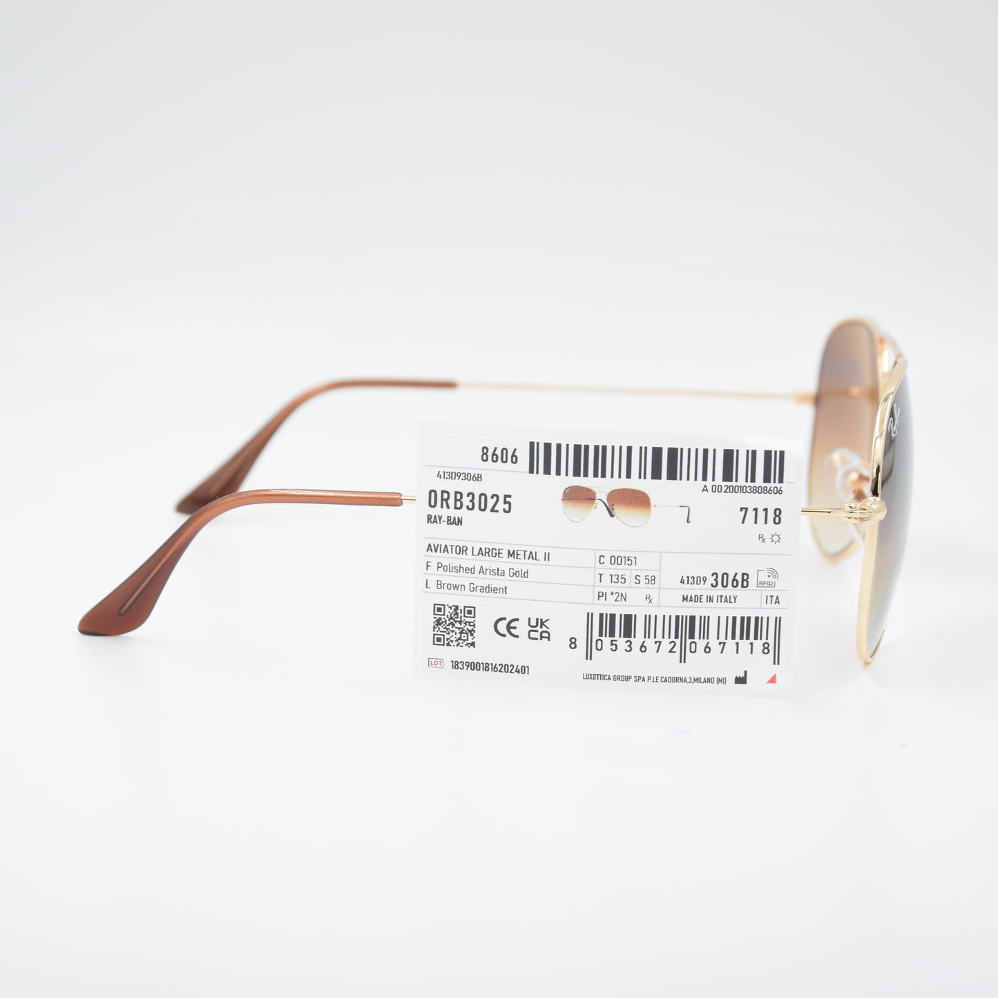 SOLAIRE :RAY-BAN RB3025 AVIATOR LARGE METAL C00151