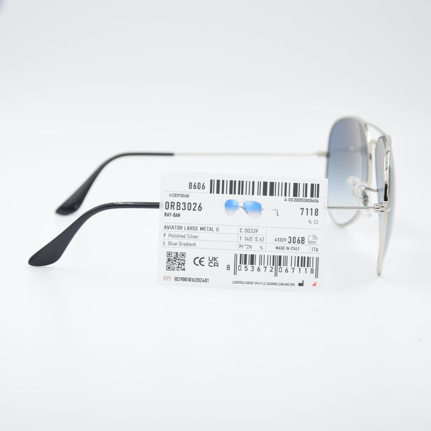 SOLAIRE :RAY-BAN RB3025 AVIATOR LARGE METAL C0033F (Taille 62)