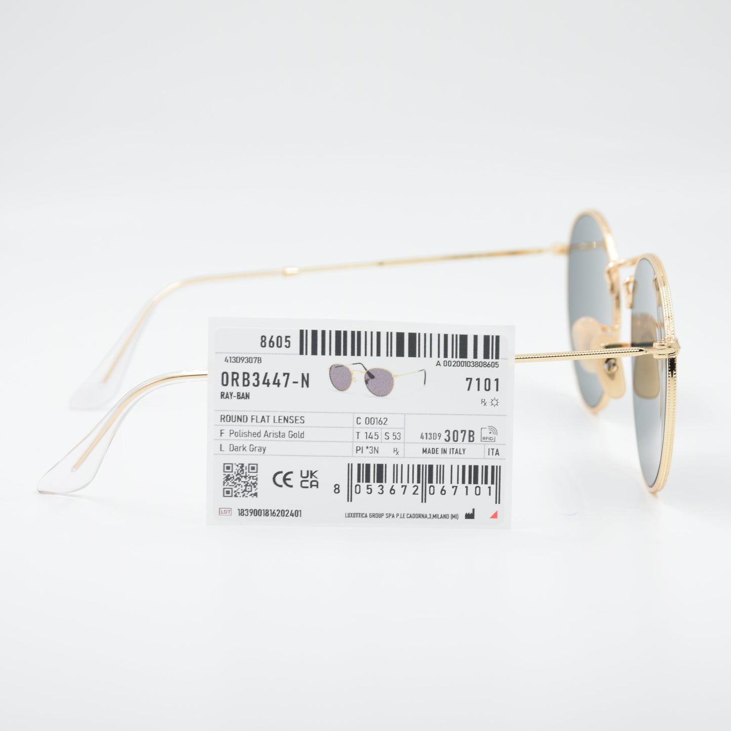 SOLAIRE :RAY-BAN RB3447 ROUND METAL 001/62