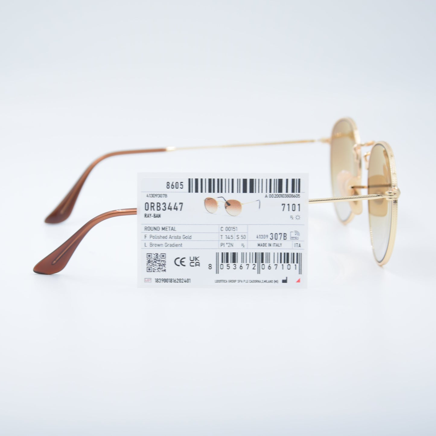 SOLAIRE :RAY-BAN RB3447 ROUND METAL 001/51